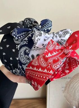 Elegant Fabric Wide Cashew Print Headband for Woman Retro We