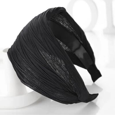 Wide Chiffon Fabric Hairband for Women Solid Color Soft Mesh