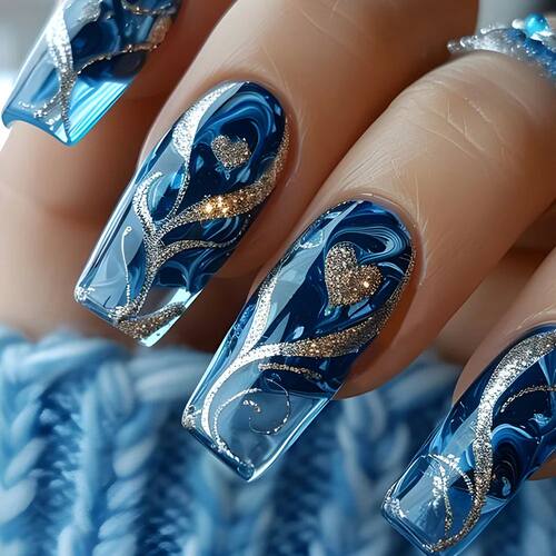 24pcs Simple French Press on Nails Tips Love Stripe Design S
