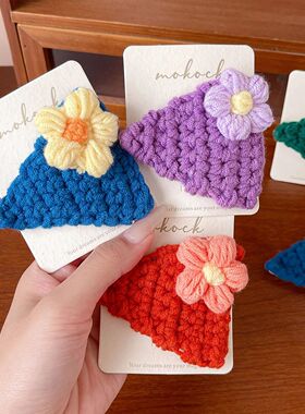 Knitted Triangle Flower Hair Clips Autumn Cute Baby Hairpin
