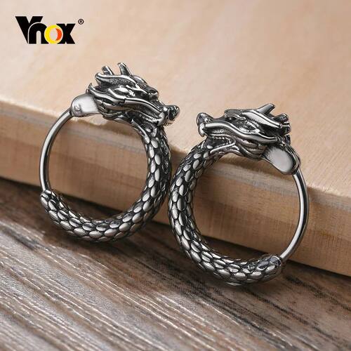 Vnox Retro Dragon Head Huggie, Vintage Stainless Steel Men H