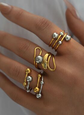 Uself Popular Stainless Steel Metal Geometric Hollow Ring 18