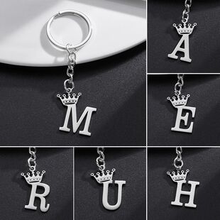 Fashion Crown A-Z Letters Pendant Keychains for Lovers Silve