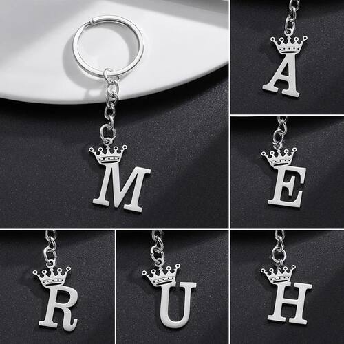Fashion Crown A-Z Letters Pendant Keychains for Lovers Silve