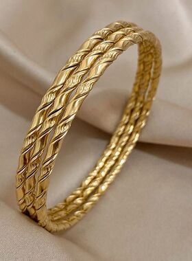 3pcs Gold Color Twist Stainless Steel Bangle Bracelet Chic C