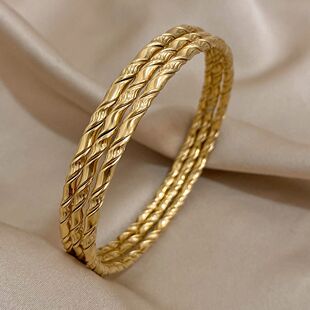 3pcs Gold Color Twist Stainless Steel Bangle Bracelet Chic C