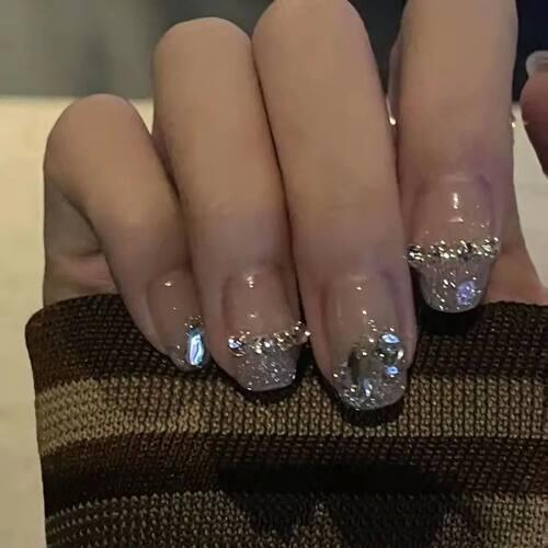 10pcs Handmade Spring Summer Press on Nails Bridal Sequ Blin