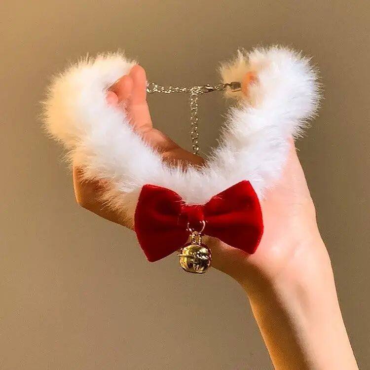 New Year Christmas Red Bowknot Plush Necklace For Women, Atm
