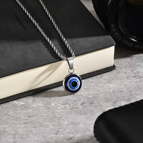 Stainless Steel Turkish Evil Eye Necklaces for Men, Blue Eye