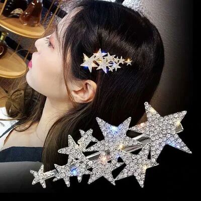 Rhinestone Pentagram Hair Clips for Women Hair Clips Glitter