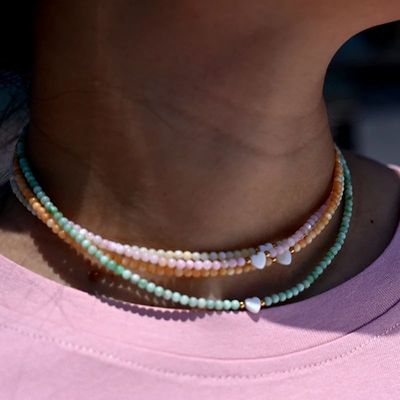 Mother of Pearl Beads Heart ChokerDyed Natural Shell Necklac