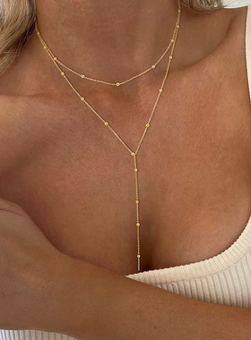 Y-shaped Necklace Versatile Temperament Tassel Round Beads M