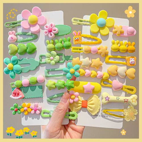 14-8Pcs/Set Candy Color Cartoon Bowknot Flower Hair Clips Ba
