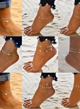 Modyle Gold Silver Color Chain Multilayer Anklets Women Bead