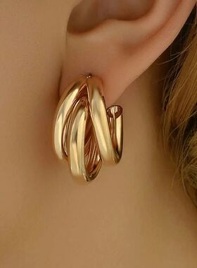 Elegant Gold Color Circled Hoop Earring for Woman Metal Eleg