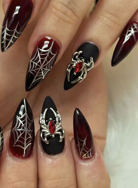 24pcs Sliver Spider Design Fake Nail Heavy Metal Halloween F