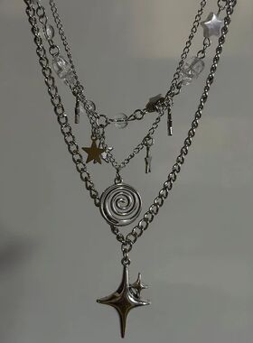 Stainless Steel Spiral Pendant Necklace / Layered Choker / S