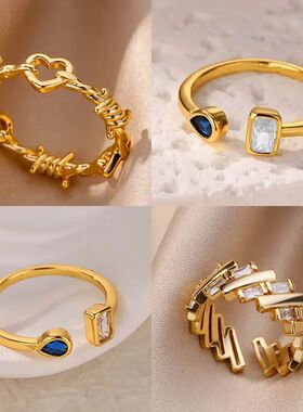 Zircon Square Drop Rings For Women Stainless Steel Gold Colo