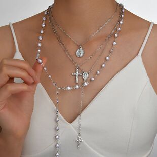 Boho Multi Layer Chain Silver Color Pearl Necklace Women Hip