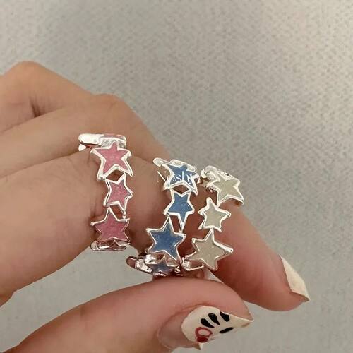 Fashion Colorful Enamel Pink Star Rings for Women Girls Cool