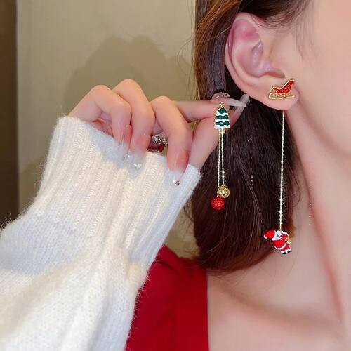 Xmas Santa Claus Drop Earrings Christmas e Snowflake Long Ta