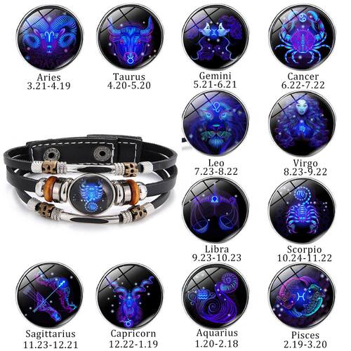 Charm Jewelry 12 Zodiac Weave Bracelets for Women Vintage Mu