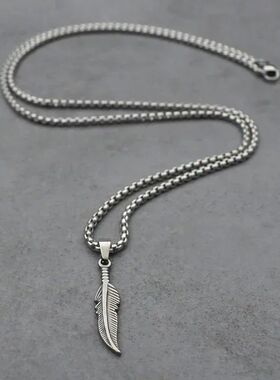Classic Feather Pendant Necklace Stainless Steel Silver Colo