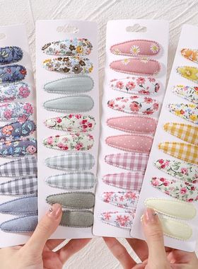 10Pcs/Lot Fresh Print Cotton Alloy Hair Clips for Kids Fabri