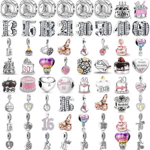 New 925 Silver Happy Birthday Cake Champagne Box Birth Numbe