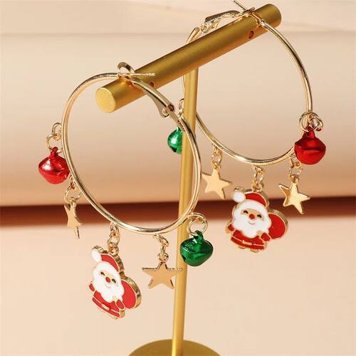 2Pc  Cute Santa Claus Christmas e Colorful Hoop Earrings Wom