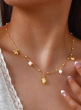 18K Gold Plated Pearl, Shell, Conch, Starfish Summer Beach N