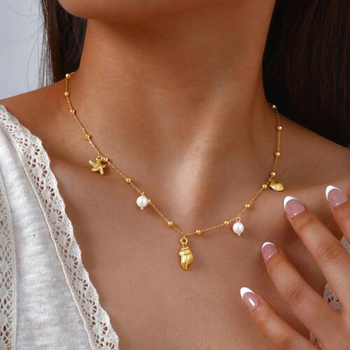 18K Gold Plated Pearl, Shell, Conch, Starfish Summer Beach N