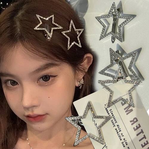 Y2K Rhinestone Star BB Hair Clips Cute Metal Star Hairpin Si
