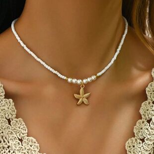Starfish Hand Bohemian Beads for Women Necklace Rice Pendant