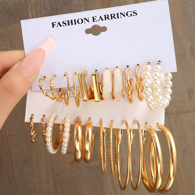 Boho Big Circle Hoop Earring Set for Women Gold Color Bohemi