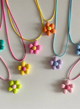 Sweet Colorful Flower Pendant Necklace for Women Girl Floral