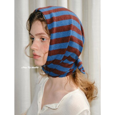 Striped Wool Knitted Triangle Scarf Small Versatile Warm  Ho