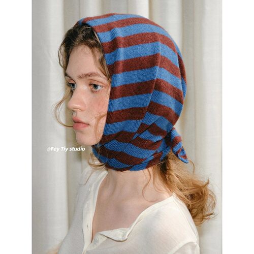 Striped Wool Knitted Triangle Scarf Small Versatile Warm  Ho
