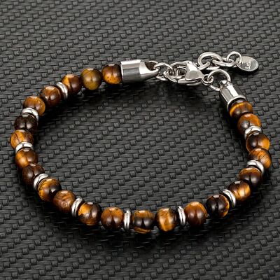 6mm Tiger Eye Beads Strand Bracelets Men Women Charm Stainle