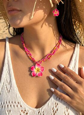 Bohemian White Plumeria Flower Necklace for Women Handmade C