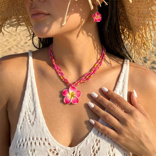 Bohemian White Plumeria Flower Necklace for Women Handmade C