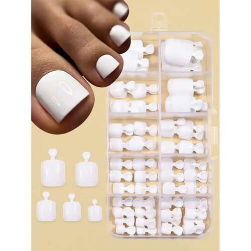 120Pcs Solid Color White Short Nail Art Fake False Toenails