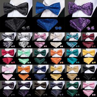Bowtie Bow Silk Set Cufflinks Hanky Mens tied Pre Tie