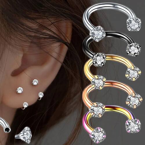 2Pcs 6/8/10mm Stainless Steel Zircon Piercings Earrings Hors