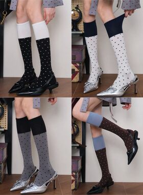 NewColor-block Cotton Knitted Stockings College Style Polka