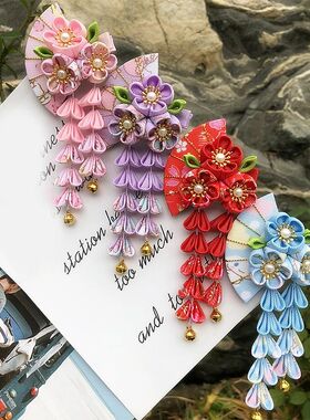 Kimono Fabric Flower Folding Fan Children Hair Accessories C