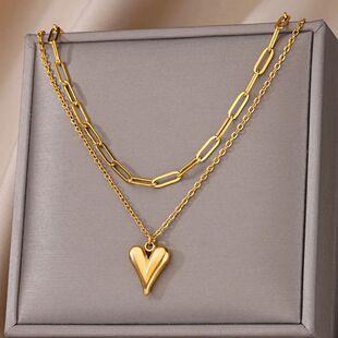 Multilayer Gir 316L Steel For Women Necklace Stainless Heart