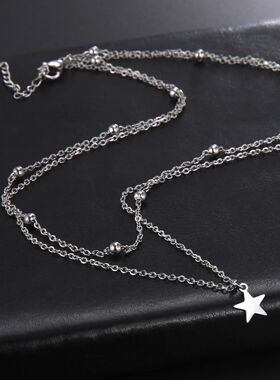 Star Pendant Necklace for Women Silver Color Stainless Steel