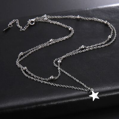 Star Pendant Necklace for Women Silver Color Stainless Steel