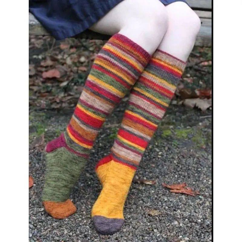 Colorful striped women's stockings Christmas colored knee co